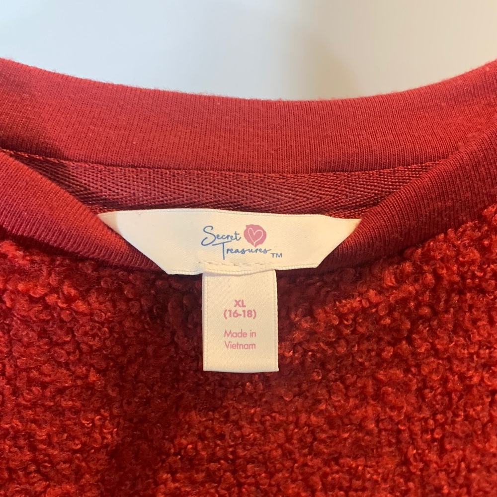 Red Sherpa Pullover Sweater XL Cozy Lounge Soft Crewneck - Picture 4 of 5